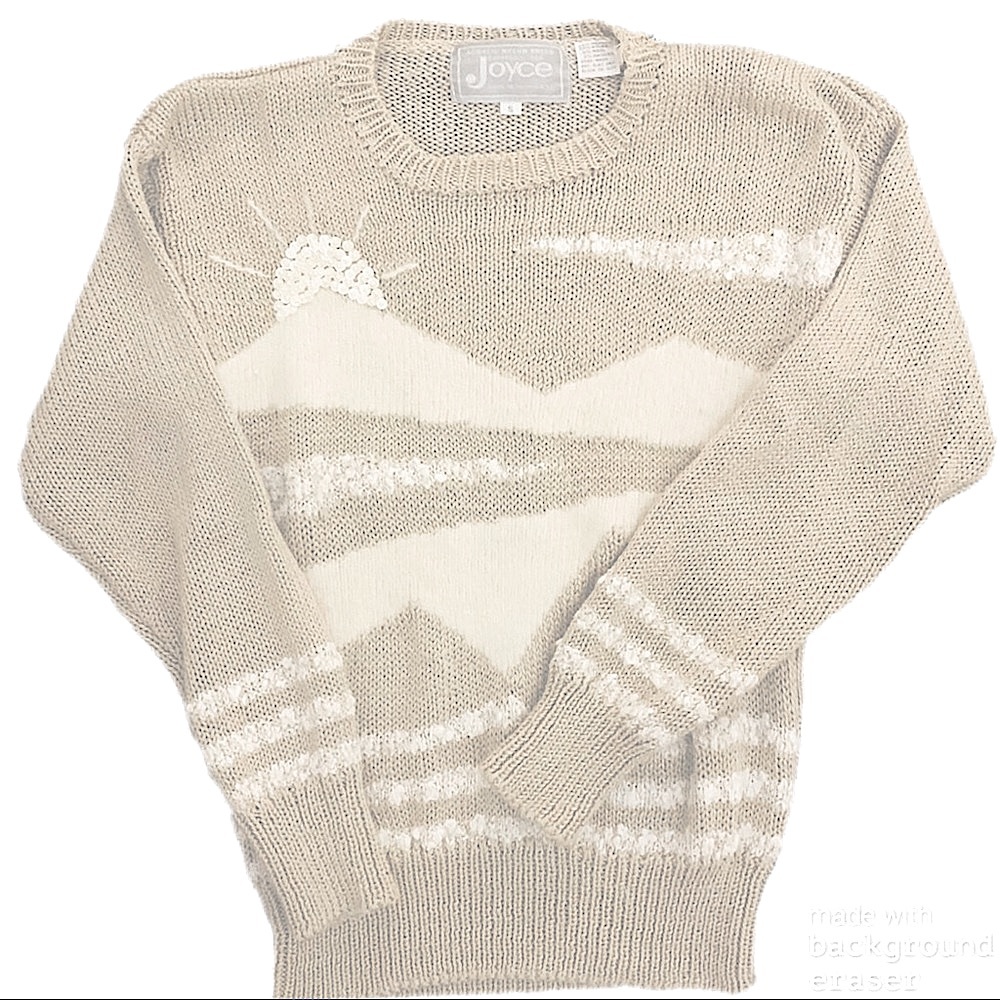 Vintage 1980s knit sweater by Joyce with embellishments - sequin sun mountains